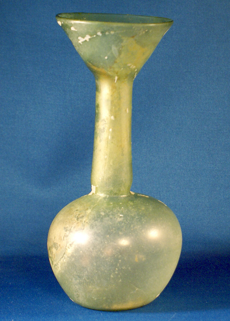 Ancient Roman Funnel-Mouthed Glass Flask, c. 4th Century AD