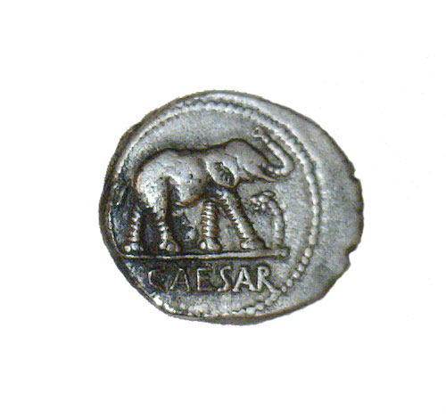 Ancient Roman Silver Denarius - Elephant & Snake - Julius Caesar