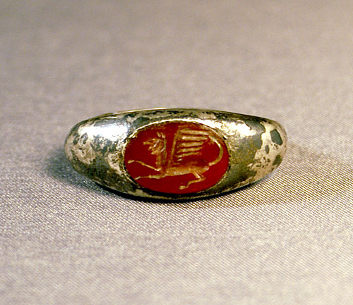 Silver & Carnelian Seal Ring - WINGED GRIFFON c. 2nd-3rd Cent AD