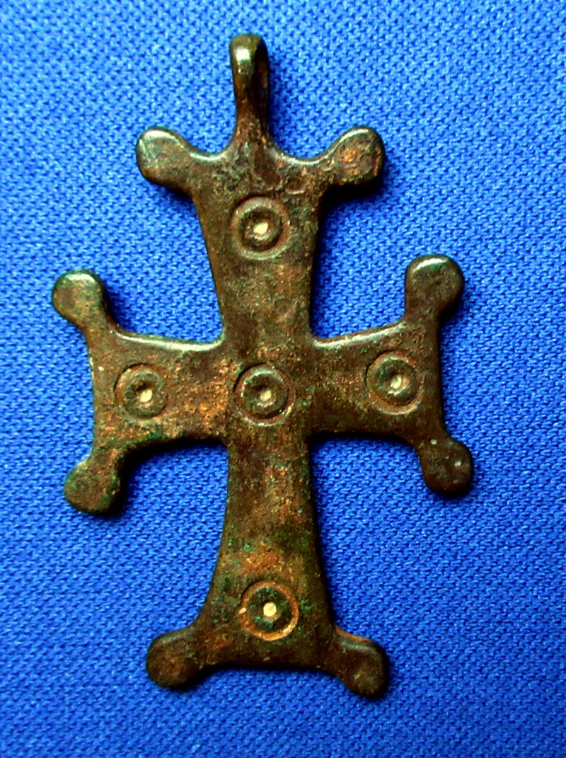 c 6th - 9th century AD Christian Bronze Cross w Stigmata
