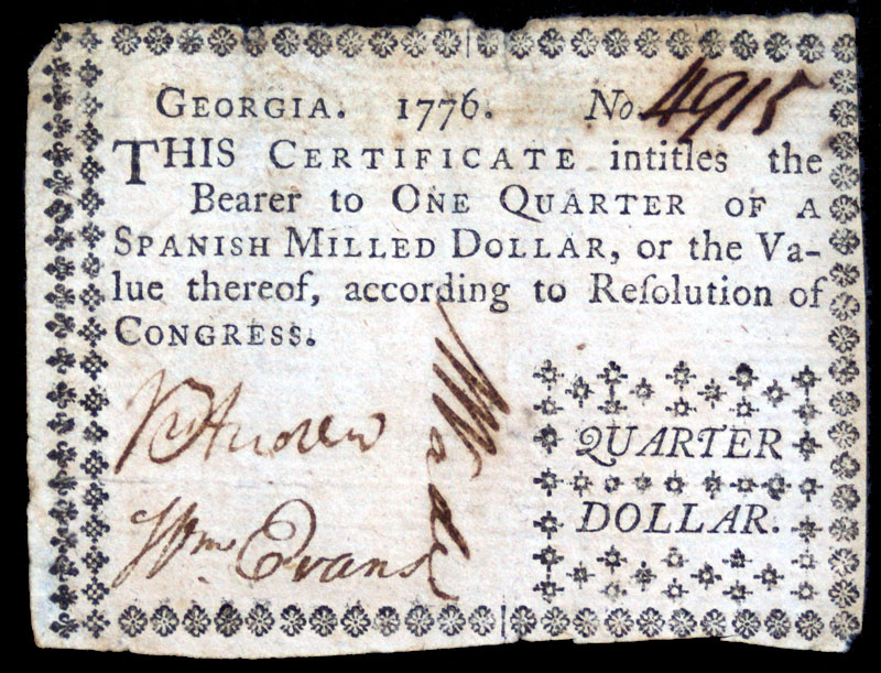 1776 Georgia One Quarter Spanish Milled Dollar