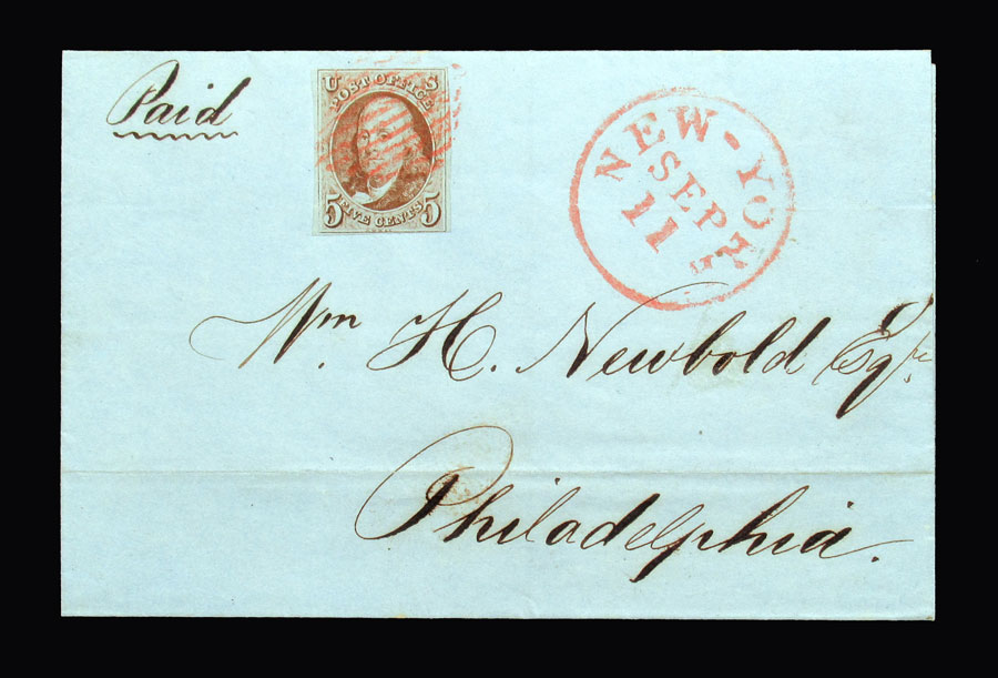 1847 US 5 cent Franklin stamp - First US Postage Stamp