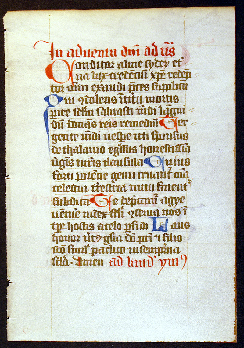 Medieval Breviary Leaf - Hymns for Advent