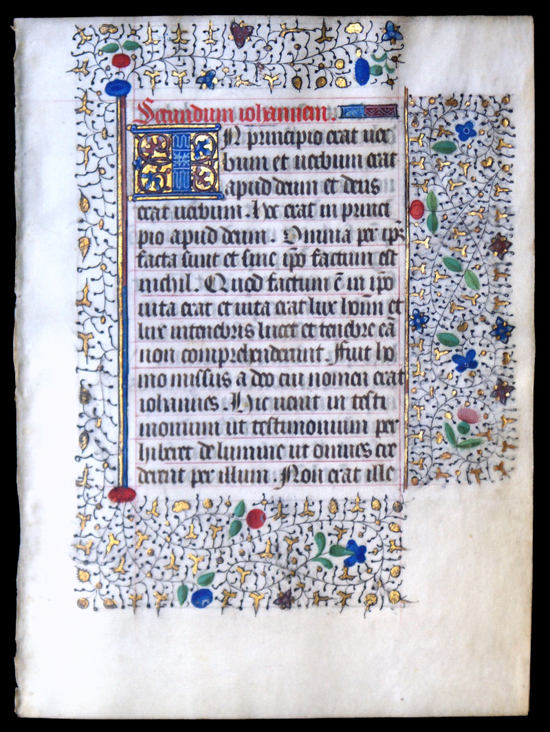 A Book of Hours Leaf - c 1440-50 Elaborate borders John 1:1-14