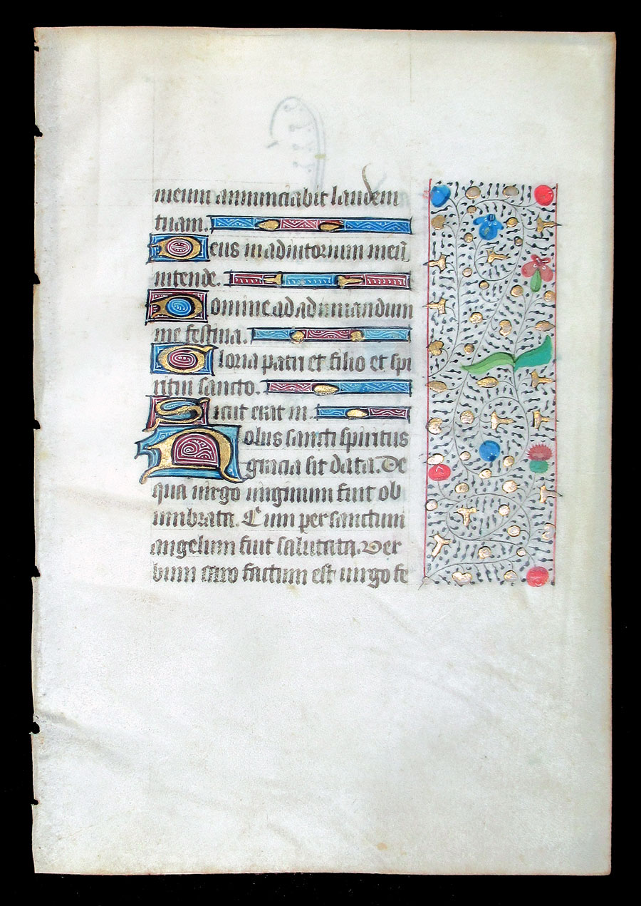 c 1450-75 Book of Hours Leaf - Doodle in Margin