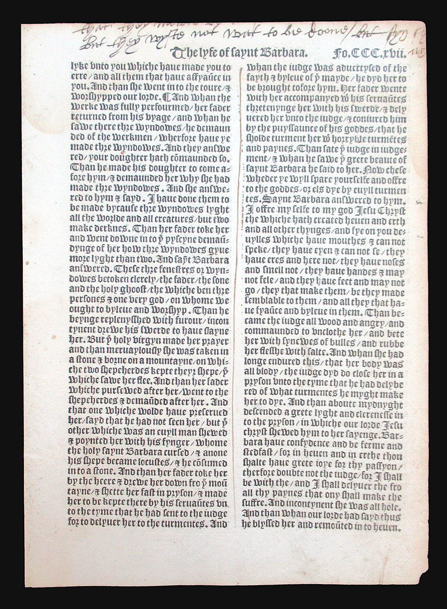 1527 Golden Legend Leaf - Wynken De Worde Leaf BooK