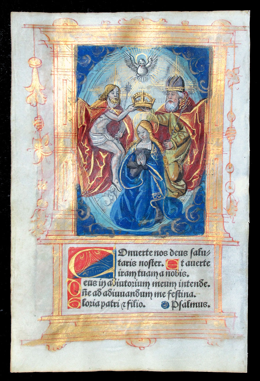 c 1532 Book of Hours Leaf - CORONATION OF BLESSED VIRGIN MARY