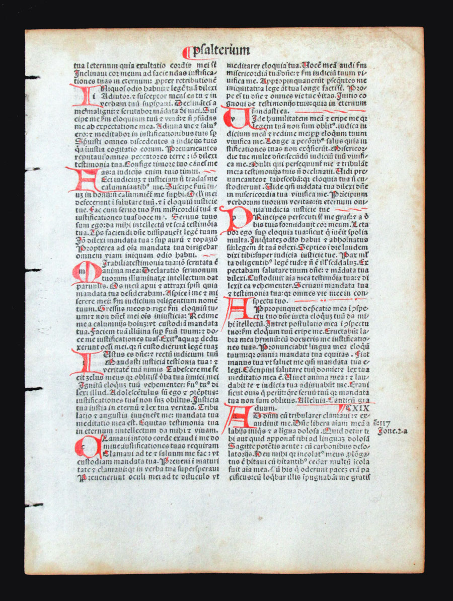 1494 Incunabula Bible Leaf - 10 Complete Psalms