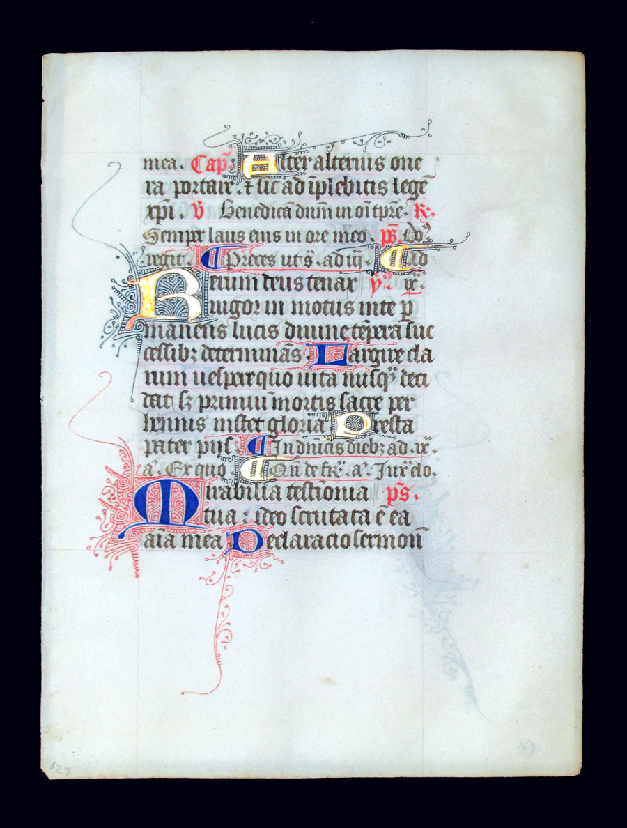 c 1425-50 Book of Hours Leaf - Illuminated initials