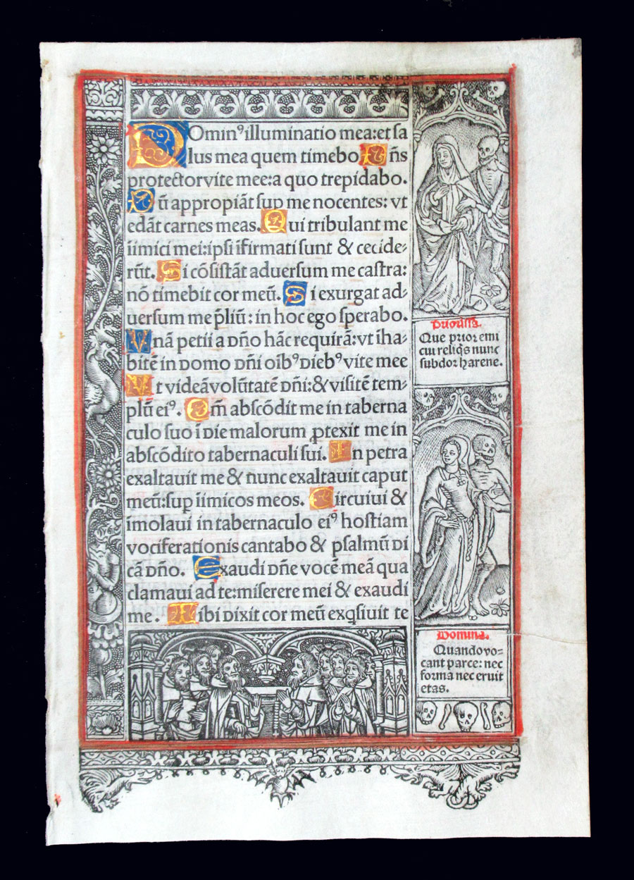 c 1506 Printed & Hand-illuminated Book of Hours leaf; Psalms