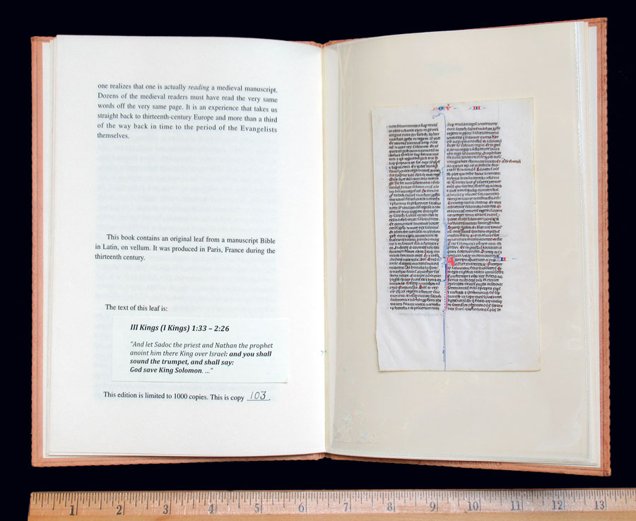 c 1240-50 Bible Leaf, in Leather Bound Leaf Book