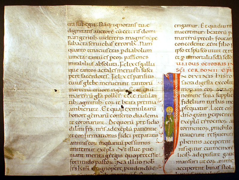 12th century cutting rescued from binding - St Cerbonius