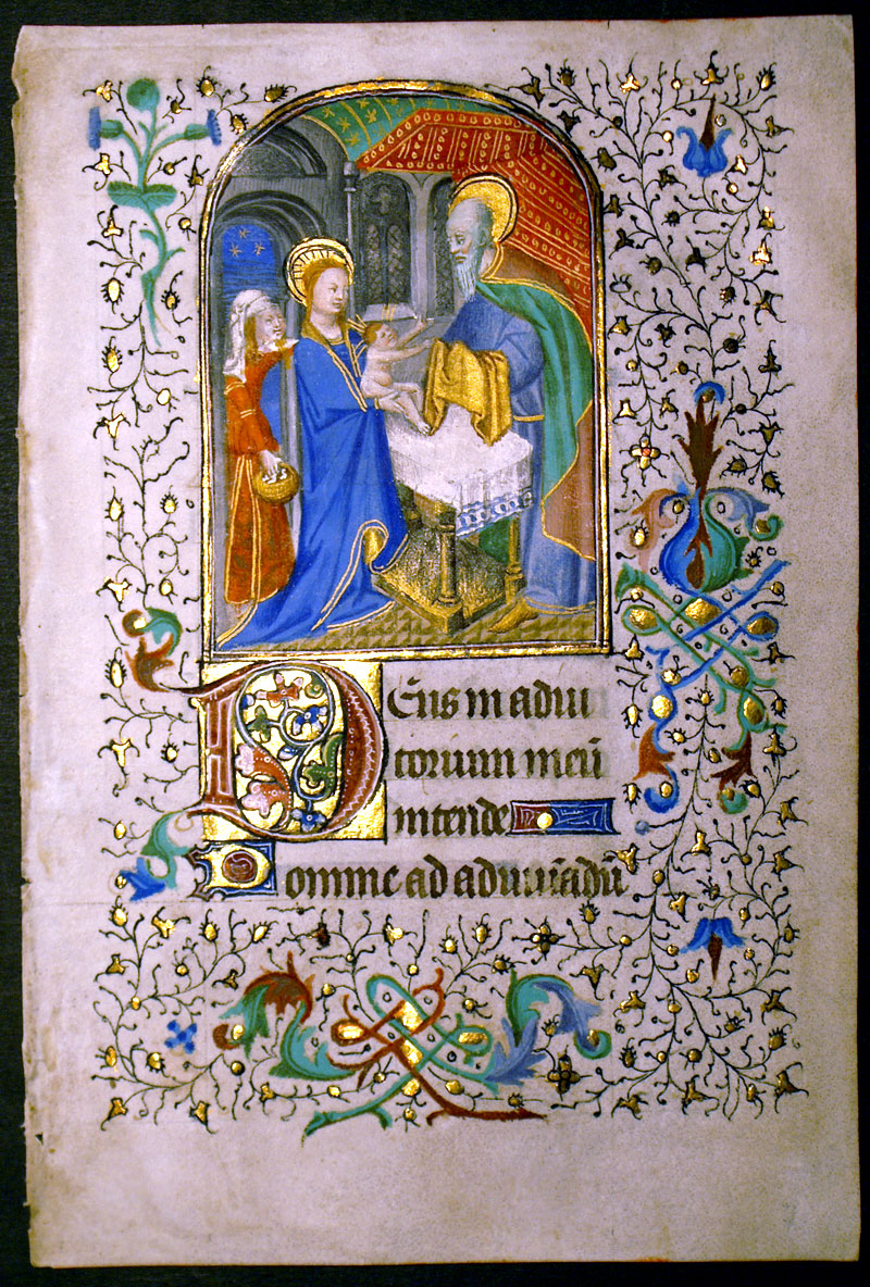 Medieval Book of Hours Leaf - Presentation in the Temple