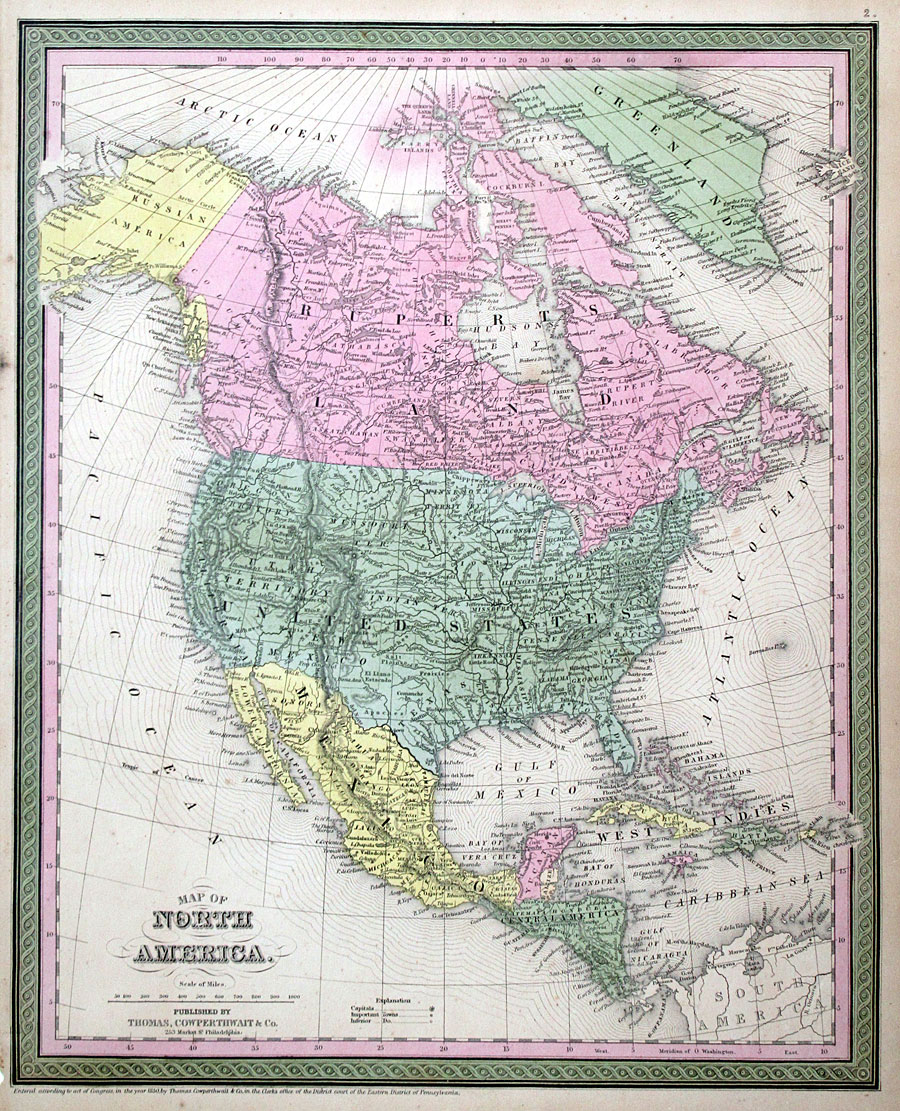 C 1850 Map of North America - Thomas, Cowperthwait & Co