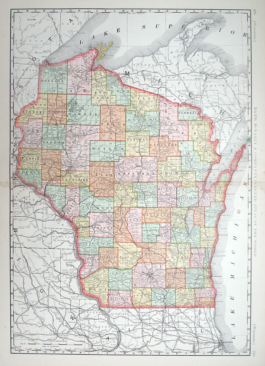 c 1895 Rand, McNally, & Co. Wisconsin (Large)