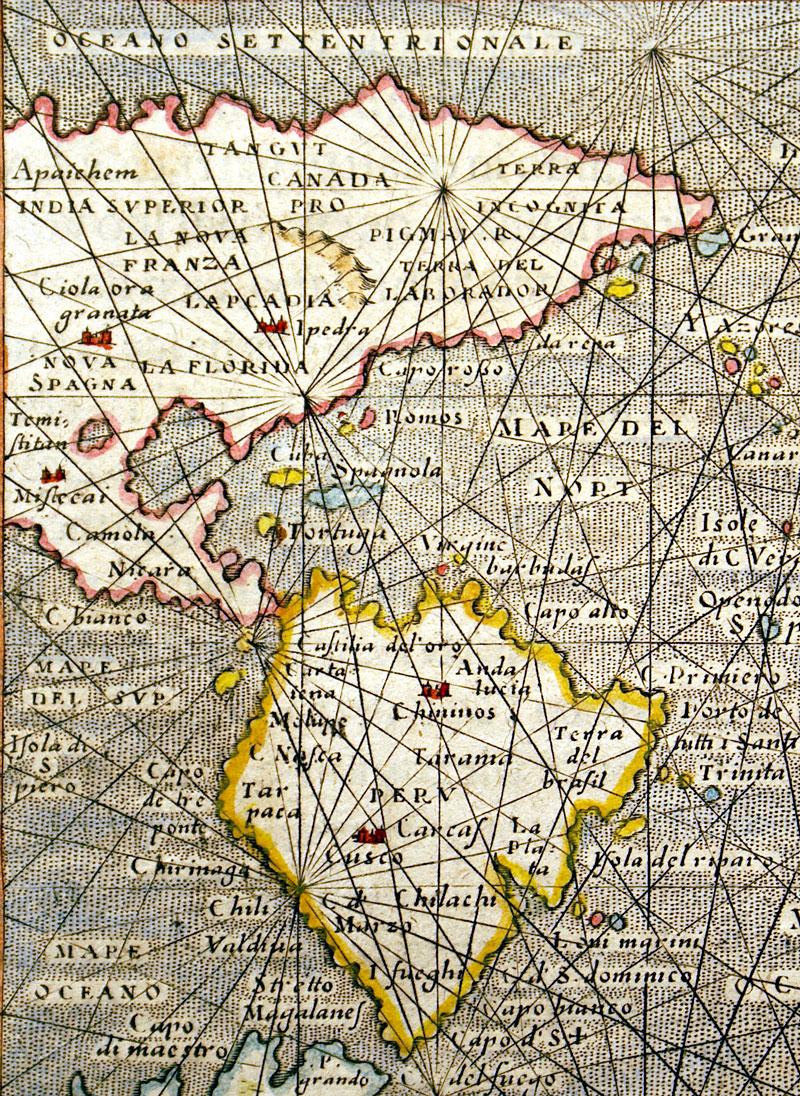 c 1572-1620 Porcacchi Mariner's Sea Chart 