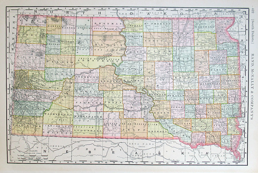 c 1898 Rand, McNally & Co Map of South Dakota