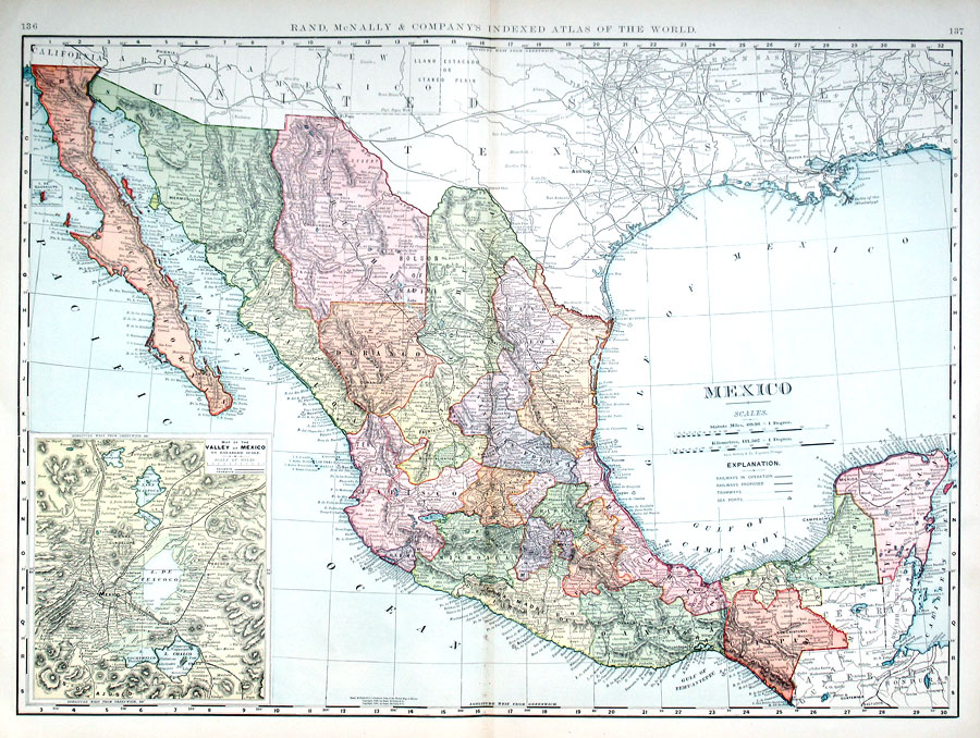 c 1898 Rand, McNally & Co Map of Mexico