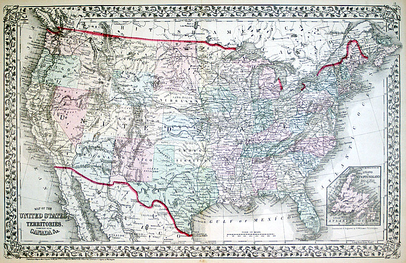 c 1872 Map of the United States - Mitchell