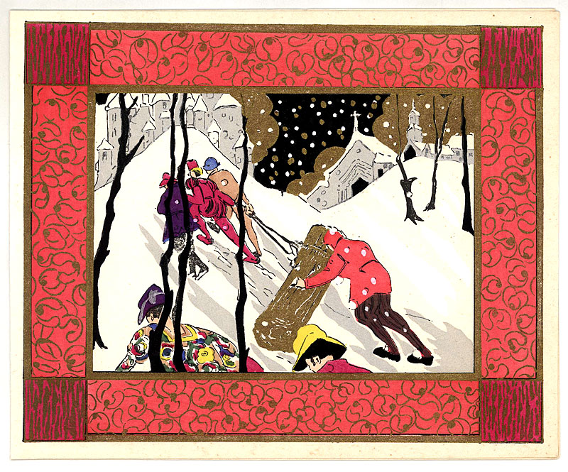 1920's FRENCH POCHOIR HOLIDAY CARD