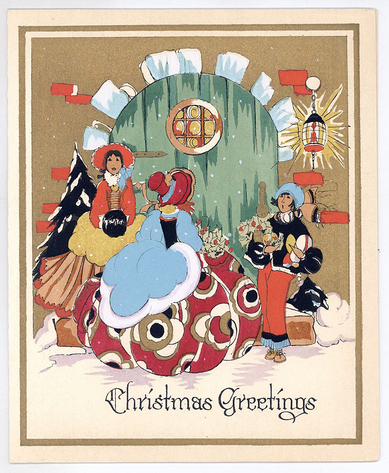 1920's FRENCH POCHOIR HOLIDAY CARD