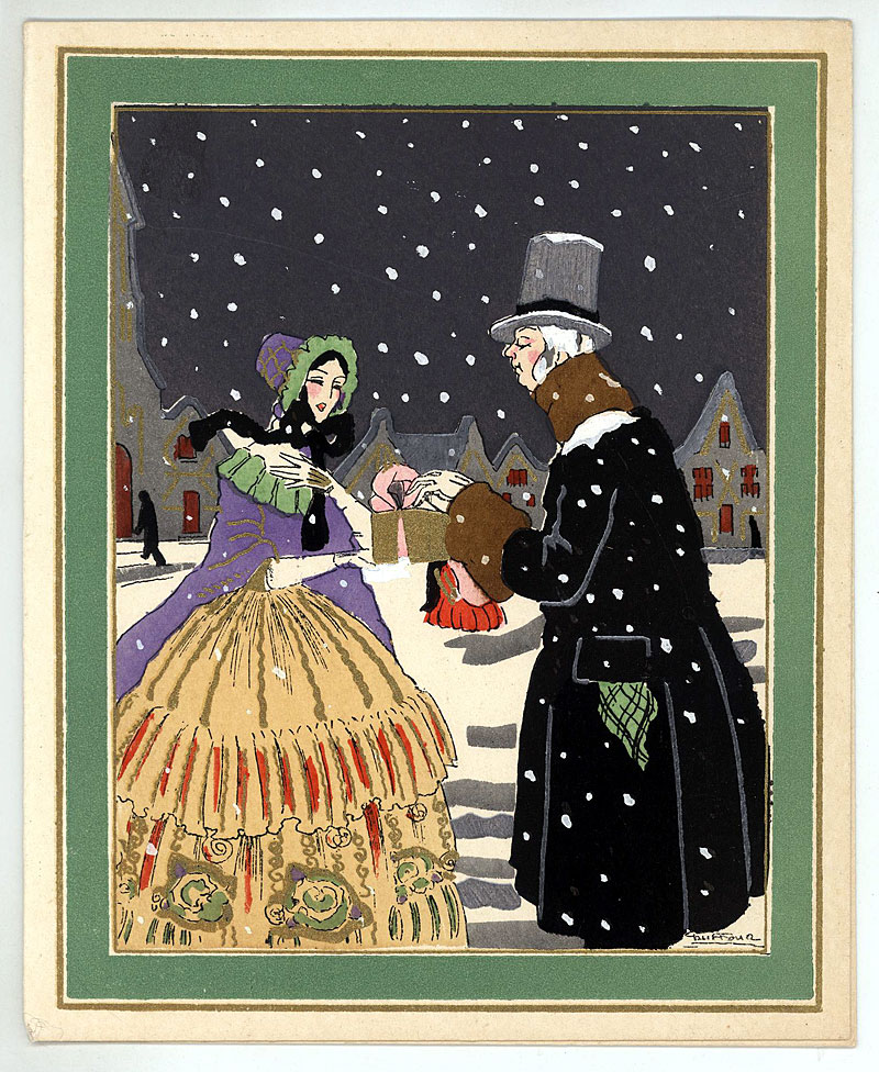 1920's FRENCH POCHOIR HOLIDAY CARD