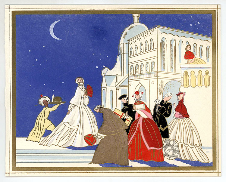 1920's FRENCH POCHOIR HOLIDAY CARD