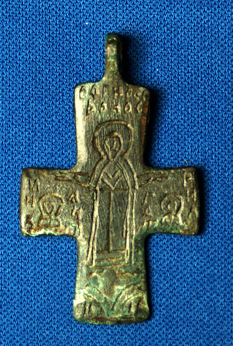 Christian Bronze Cross w Saint/Angels - c 10-12th Cent AD