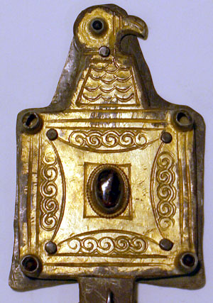 Ancient Silver Gilt Buckle w Lg Garnet - c 5th - 6th century AD
