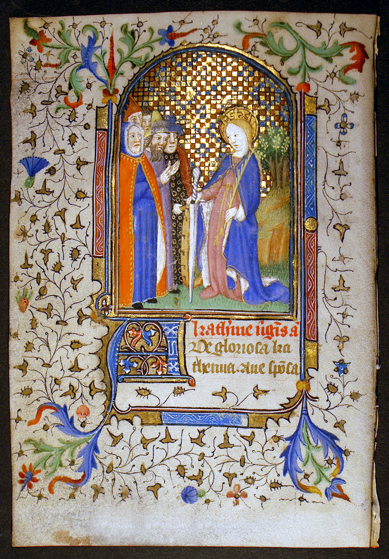 Medieval Book of Hours Leaf - Miniature of St Katherine
