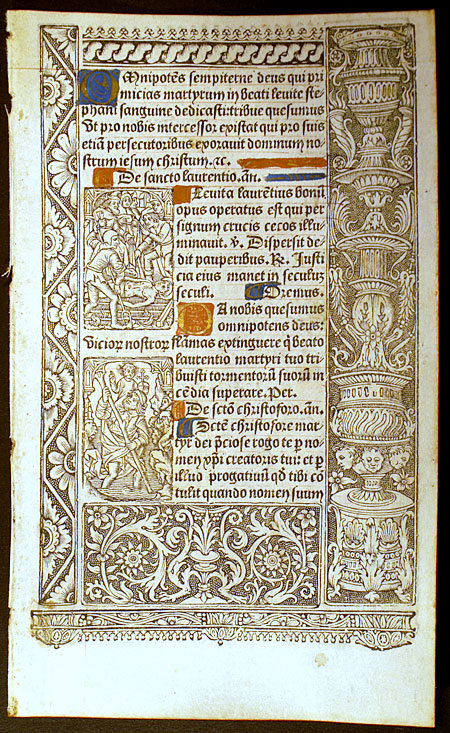 Renaissance Book of Hours Leaf - Sts Lawrence & Christopher