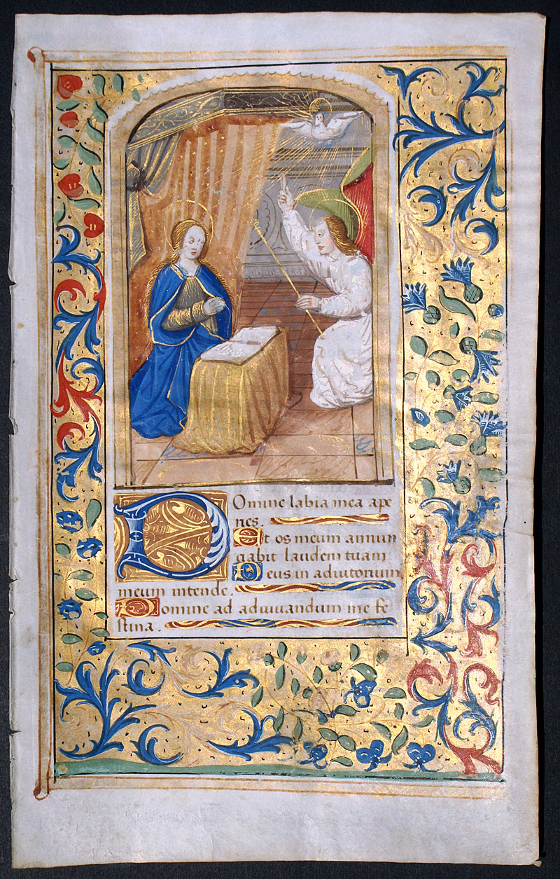 Annunciation to Virgin Mary - Medieval Book of Hours Leaf [IM-11089