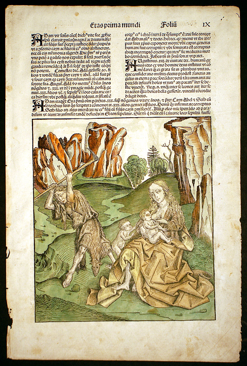 1493 Nuremberg Chronicle Leaf - Adam and Eve