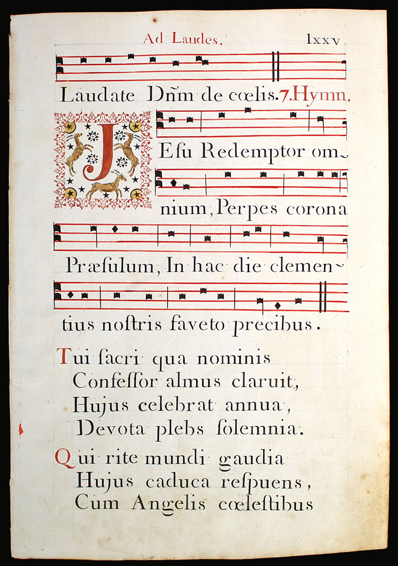 c 1778 Gregorian Chant - Elaborate initial with deer - Italy