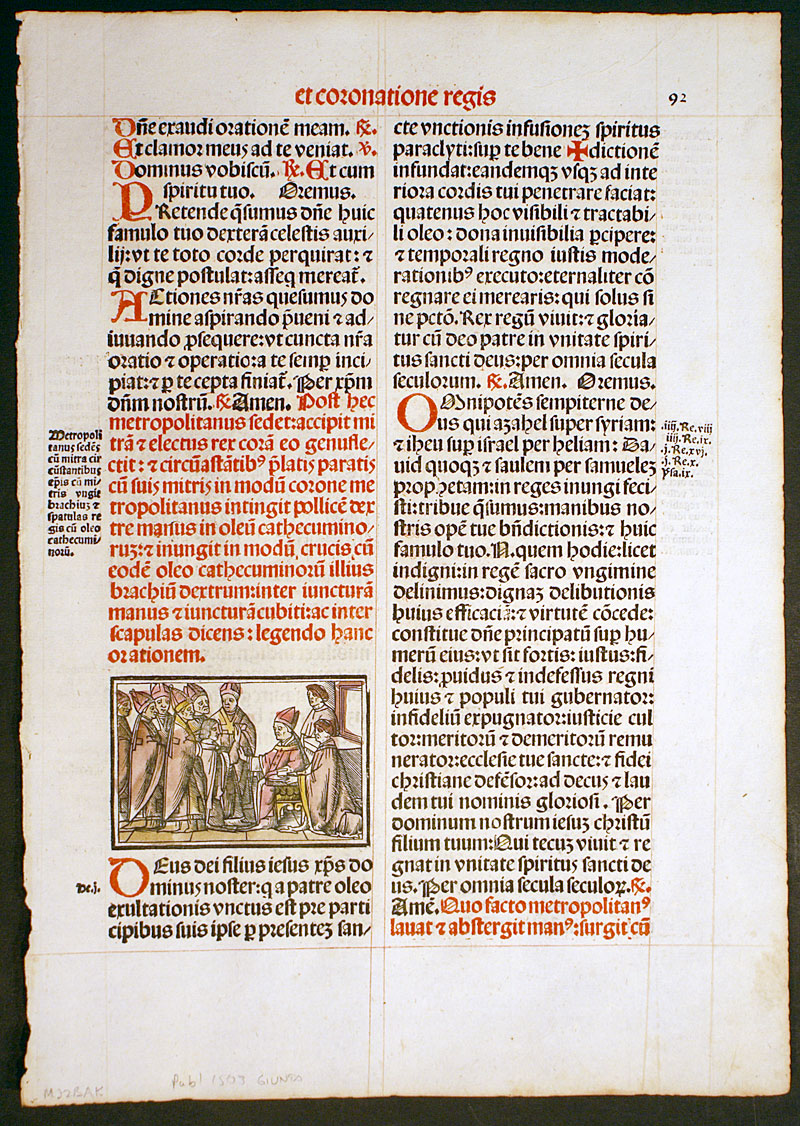 Pontifical leaf - service for the coronation of a King - c 1503