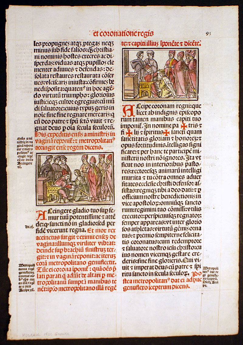 Pontifical leaf - service for the coronation of a King - c 1503