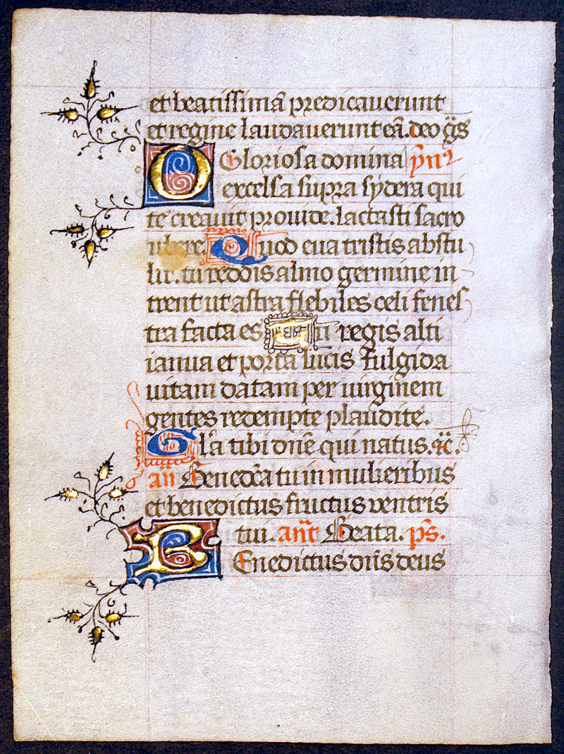 Medieval Book of Hours Leaf c 1450-70 - Psalm & Hymn