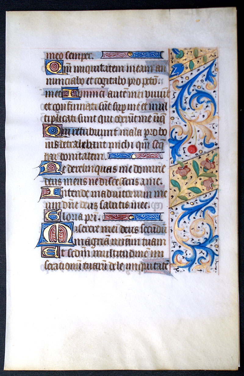 Medieval Book of Hours Leaf c 1450-60 Elegant Border - Psalms