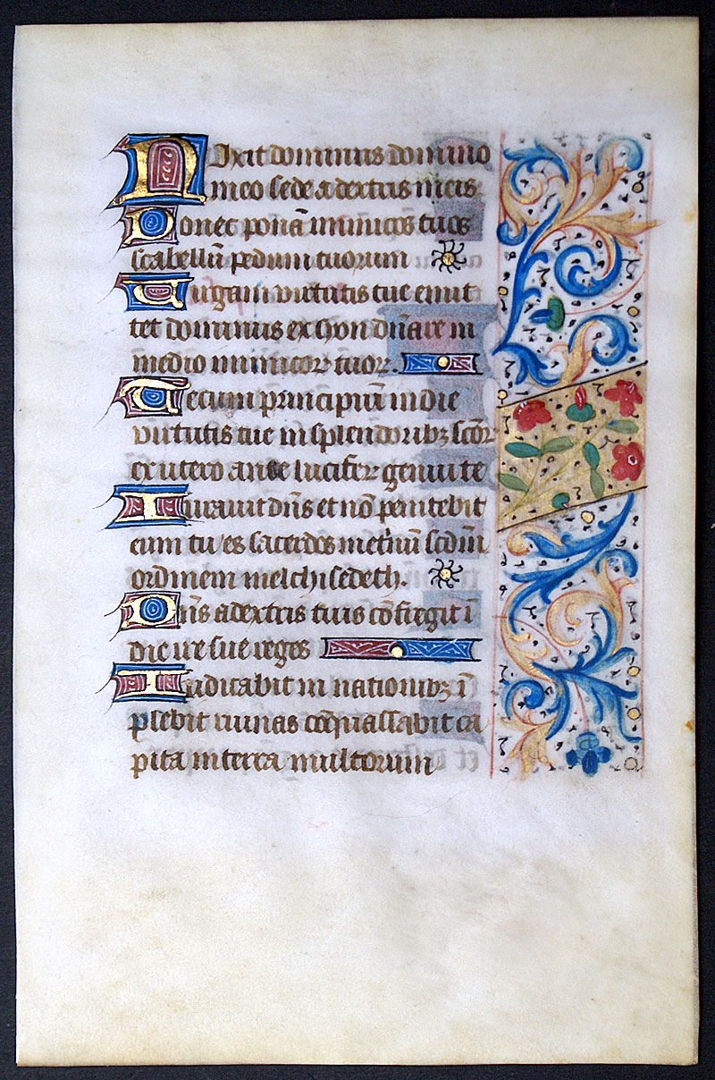Medieval Book of Hours Leaf c 1450-60 Elegant Border - Psalms