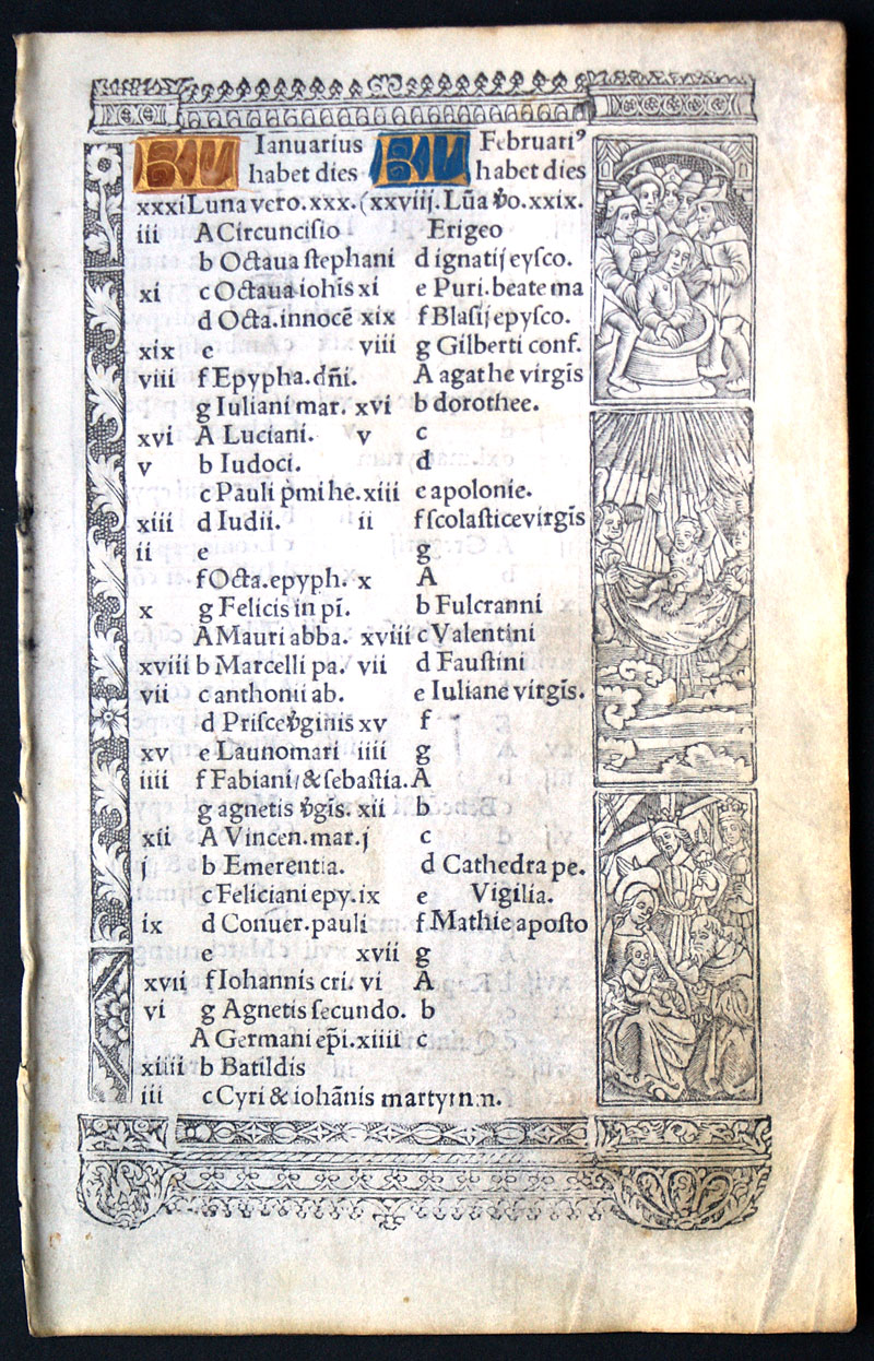 Calendar leaf January through April c 1518 (4 Months)