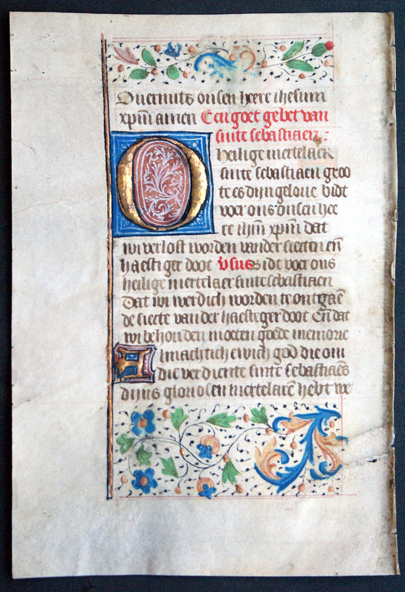 Medieval Book of Hours - c 1475 - Dutch - St Sebastian
