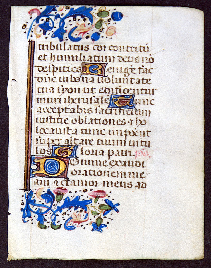 A Lady's miniature Book of Hours Leaf - floral borders - Italy