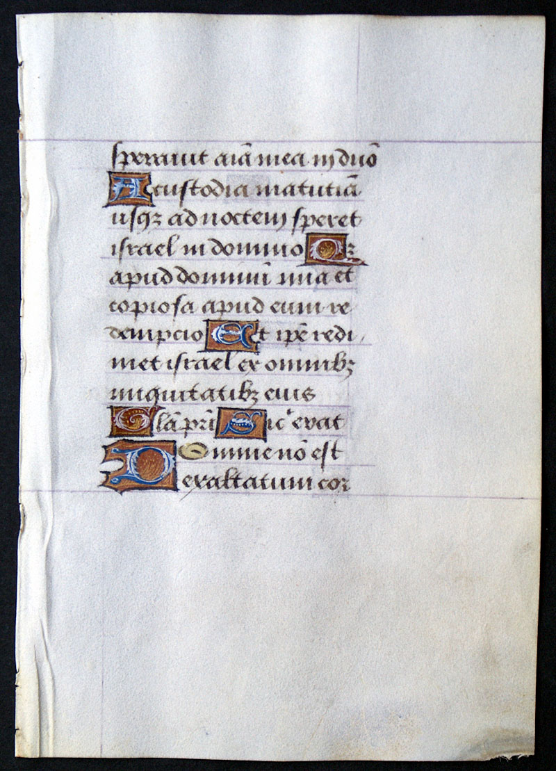 Book of Hours Leaf - c 1485 - delicate initials - Psalms