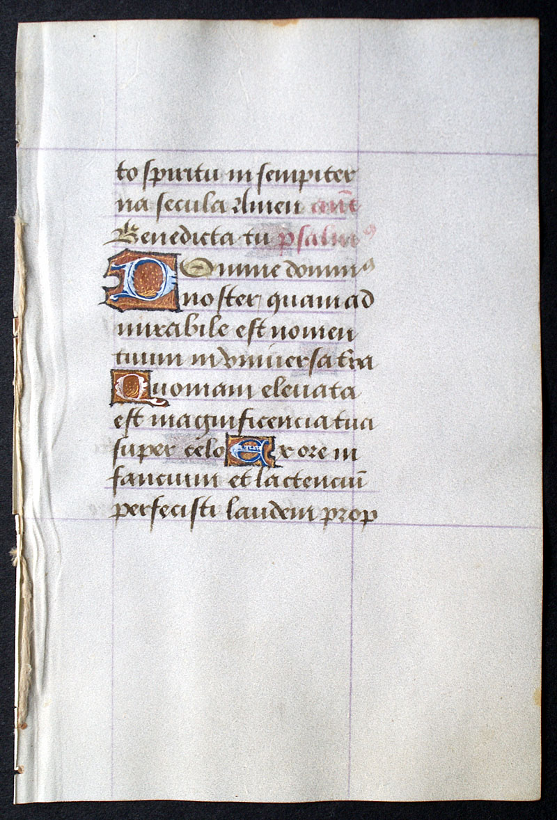 A Book of Hours Leaf - c 1485  -  Psalm - delicate initials
