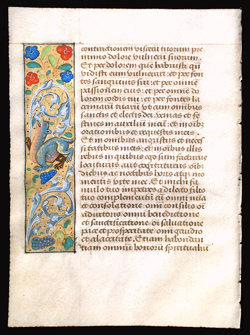A Rouen Book of Hours Leaf with Whimsical Dragon - c 1490-1510