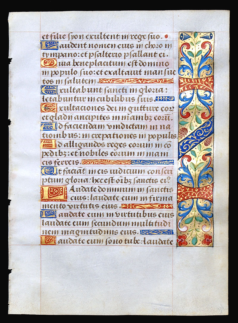A Book of Hours Leaf with vibrant & elaborate borders