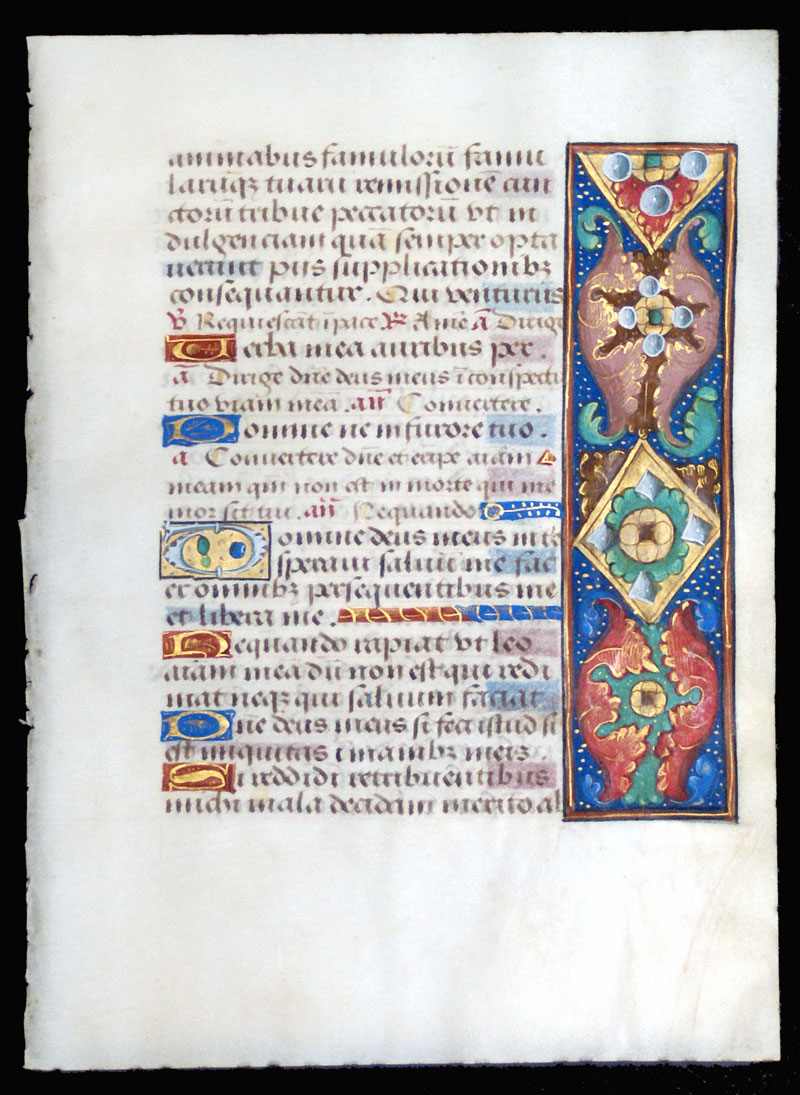 c 1490-1510 Book of Hours Leaf - Unusual gemstone borders