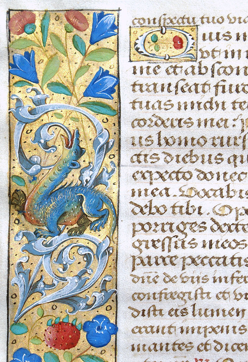 Book of Hours Leaves - Continuous Bifolium - Wonderful dragon