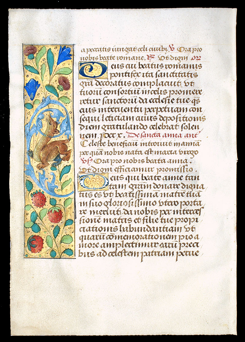 A beautiful Book of Hours Leaf - whimsical dragon - c 1490-1510
