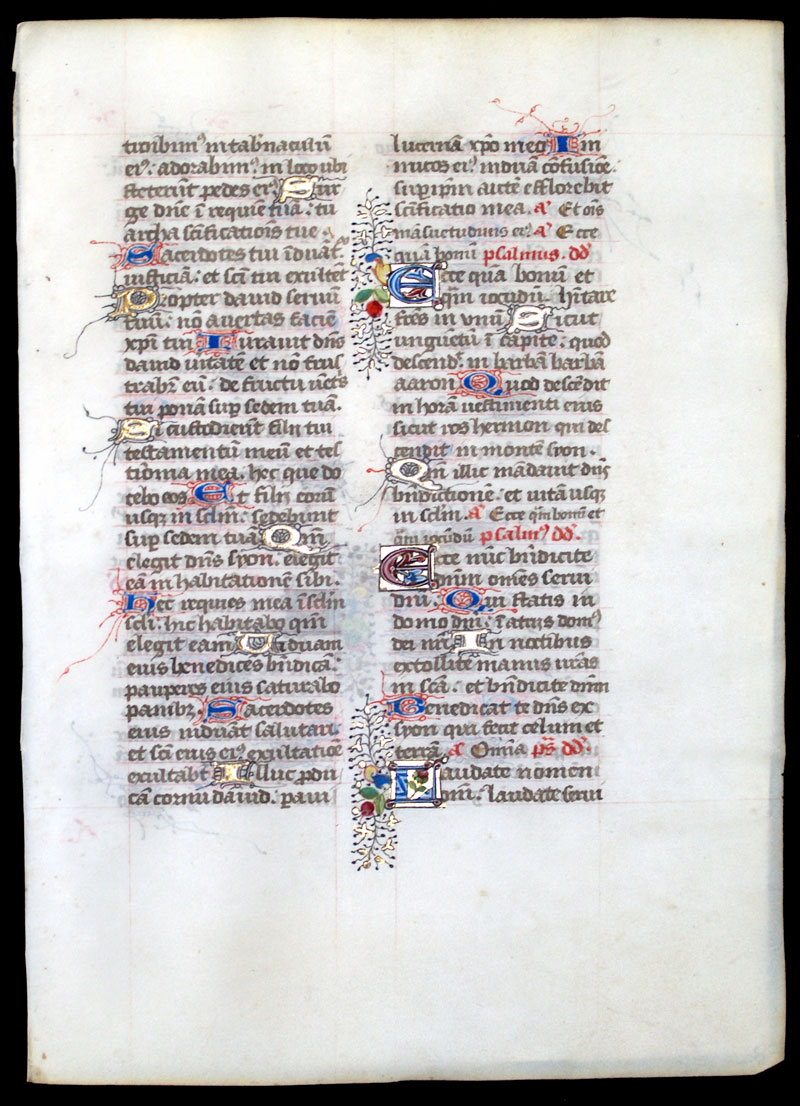 c 1475 Breviary Leaf - Beautifully illuminated letters